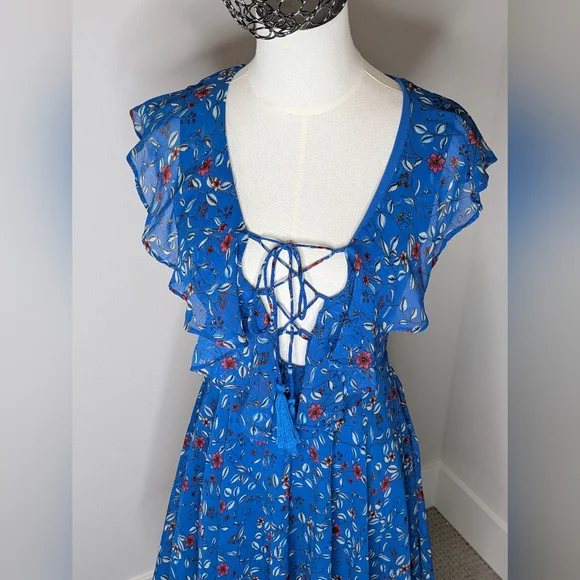 Lulu's Floral Ruffle Hi-Lo Dress Size XS Blue Vacation - Picture 5 of 13